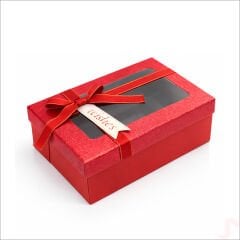 Pencereli ve Fiyonklu Dikdörtgen Hediye Kutusu 20,5 cm – Kırmızı