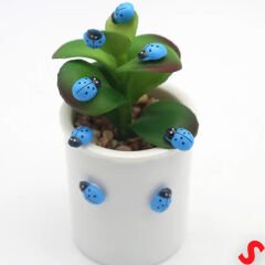 Uğur Böceği Ahşap Sticker, 1,5cm x 1,2cm  x 15 Adet - Mavi