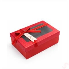 Pencereli ve Fiyonklu Dikdörtgen Hediye Kutusu 18,5 cm – Kırmızı