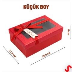 Pencereli ve Fiyonklu Dikdörtgen Hediye Kutusu 18,5 cm – Kırmızı