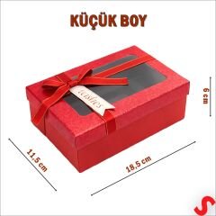 Pencereli ve Fiyonklu Dikdörtgen Hediye Kutusu 18,5 cm – Kırmızı