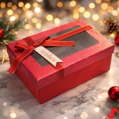 Pencereli ve Fiyonklu Dikdörtgen Hediye Kutusu 18,5 cm – Kırmızı