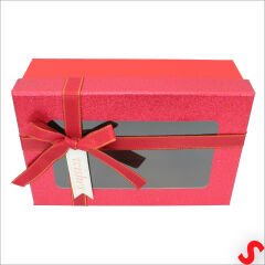 Pencereli ve Fiyonklu Dikdörtgen Hediye Kutusu 18,5 cm – Kırmızı