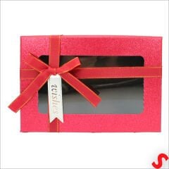 Pencereli ve Fiyonklu Dikdörtgen Hediye Kutusu 18,5 cm – Kırmızı