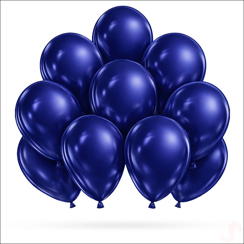 Metalik Parlak Balon, 30 cm x 10 Adet - Lacivert
