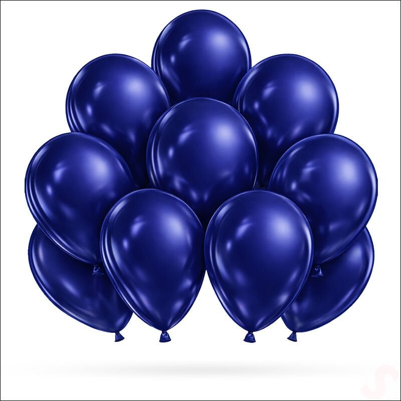 Metalik Parlak Balon, 30 cm x 10 Adet - Lacivert