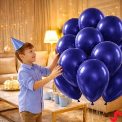 Metalik Parlak Balon, 30 cm x 10 Adet - Lacivert