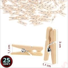 Dekoratif Ahşap SüS Mandalı, 3 cm x 25 Adet - Natürel