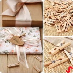 Dekoratif Ahşap SüS Mandalı, 3 cm x 25 Adet - Natürel