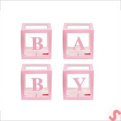 Baby Yazılı Şeffaf Balon Kutusu, 30cm x 4 Adetli Set - Pembe