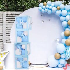 Baby Yazılı Şeffaf Balon Kutusu, 30cm x 4 Adetli Set - Mavi