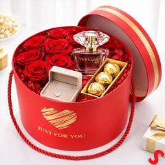 Just For You Silindir Hediye Kutusu 13 cm Küçük Boy – Kırmızı