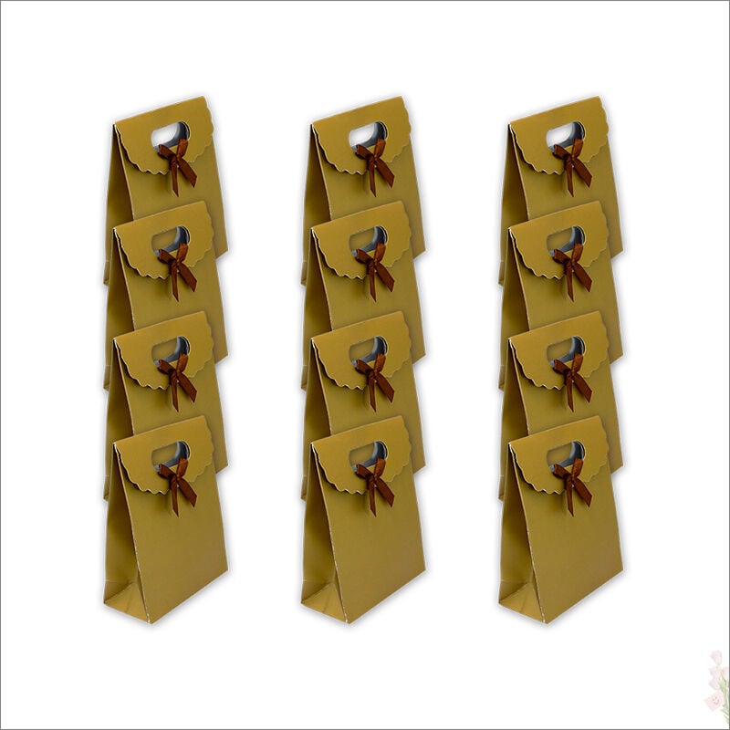 El Geçmeli Karton Çanta 16 x 12 x 6 cm, Mat Altın - 12 Adet