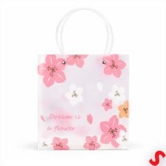 Mat Şeffaf PVC Çiçek Desenli Hediye Çantası 24×22×10 cm – Pembe