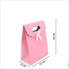 El Geçmeli Karton Çanta 16 x 12 x 6 cm, Pembe - 12 Adet