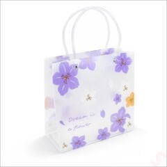 Mat Şeffaf PVC Çiçek Desenli Hediye Çantası 24×22×10 cm – Lila