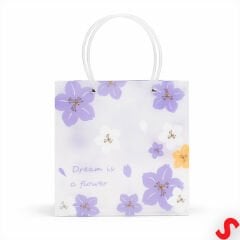 Mat Şeffaf PVC Çiçek Desenli Hediye Çantası 24×22×10 cm – Lila