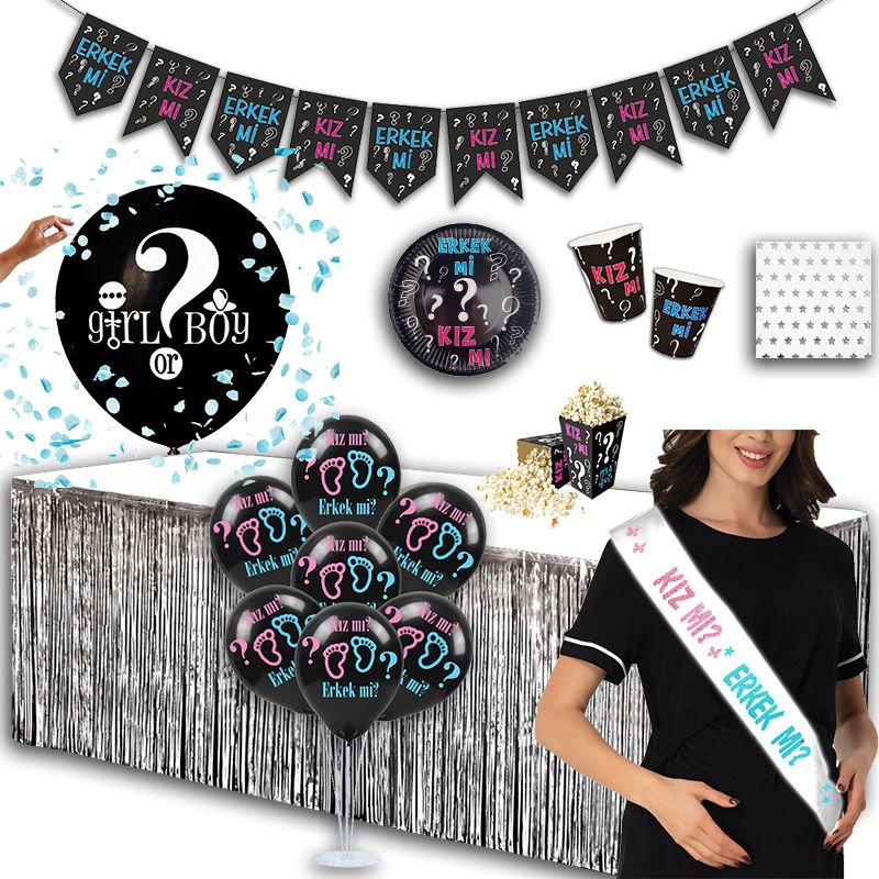 Erkek Bebek Cinsiyet Belirleme Lüks Parti Seti - 8 Kişilik x 48 Parça