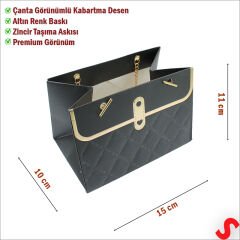 Zincir Askılı Karton Hediye Çantası 15×11×10 cm – Siyah