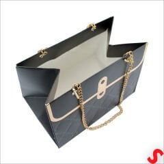 Zincir Askılı Karton Hediye Çantası 15×11×10 cm – Siyah