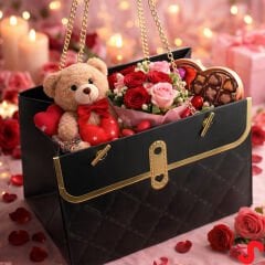 Zincir Askılı Karton Hediye Çantası 15×11×10 cm – Siyah