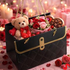 Zincir Askılı Karton Hediye Çantası 15×11×10 cm – Siyah