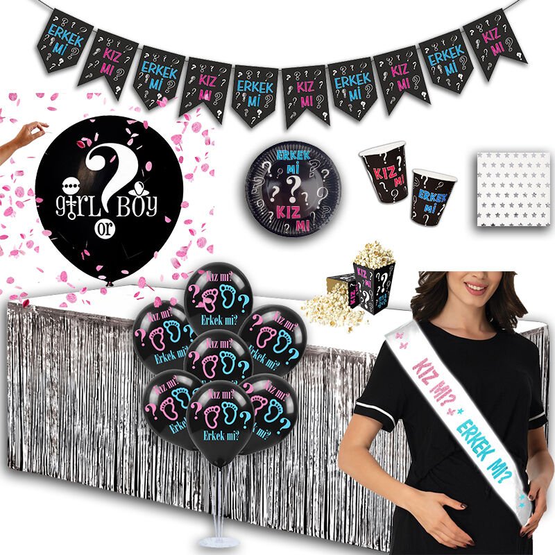 Kız Bebek Cinsiyet Belirleme Lüks Parti Seti - 8 Kişilik x 48 Parça