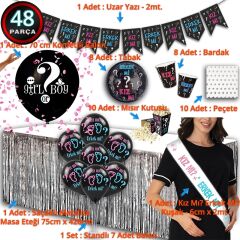 Kız Bebek Cinsiyet Belirleme Lüks Parti Seti - 8 Kişilik x 48 Parça