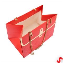 Zincir Askılı Karton Hediye Çantası 15×11×10 cm – Kırmızı