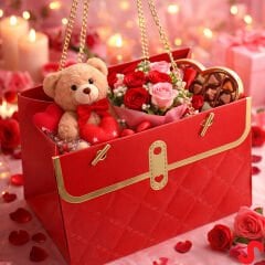 Zincir Askılı Karton Hediye Çantası 15×11×10 cm – Kırmızı