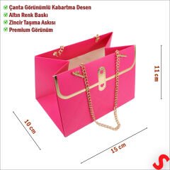 Zincir Askılı Karton Hediye Çantası 15×11×10 cm – Fuşya