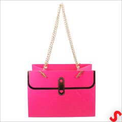 Zincir Askılı Karton Hediye Çantası 15×11×10 cm – Fuşya