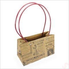 Vintage Gazete Baskılı Karton Hediye Çantası  22×14×11 cm – Kraft