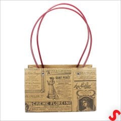 Vintage Gazete Baskılı Karton Hediye Çantası  22×14×11 cm – Kraft