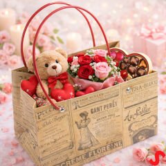 Vintage Gazete Baskılı Karton Hediye Çantası  22×14×11 cm – Kraft