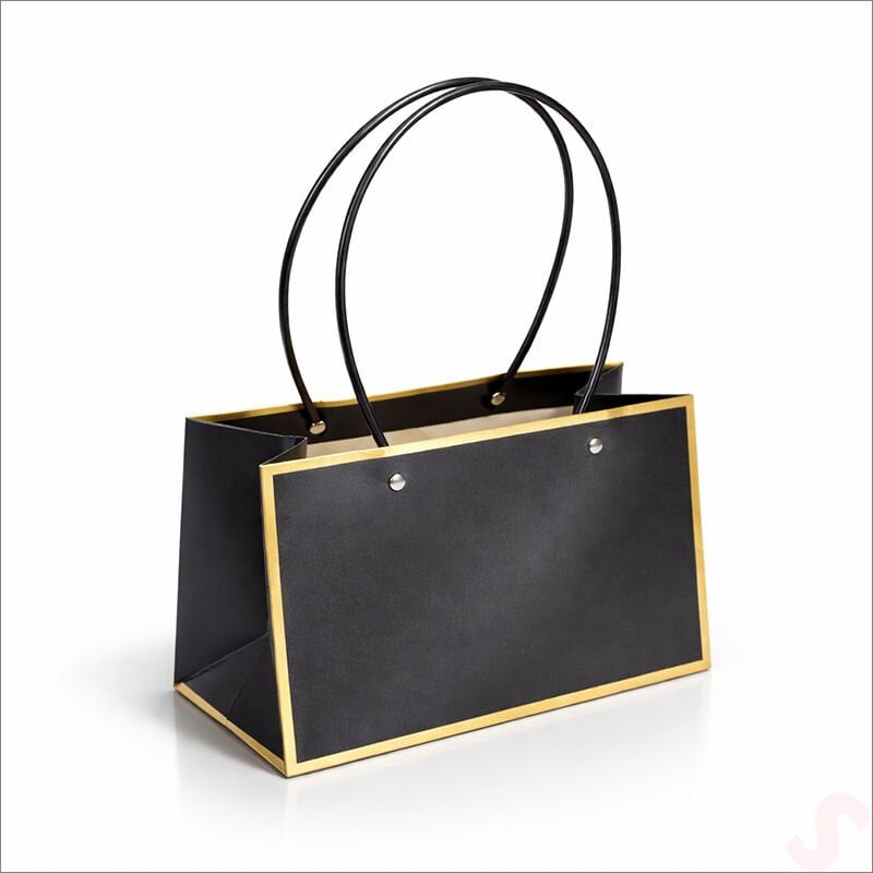 Altın Çerçeveli Karton Hediye Çantası  22×14×11 cm – Siyah
