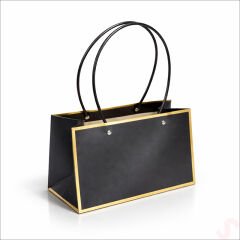 Altın Çerçeveli Karton Hediye Çantası  22×14×11 cm – Siyah