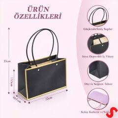 Altın Çerçeveli Karton Hediye Çantası  22×14×11 cm – Siyah