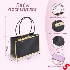 Altın Çerçeveli Karton Hediye Çantası  22×14×11 cm – Siyah