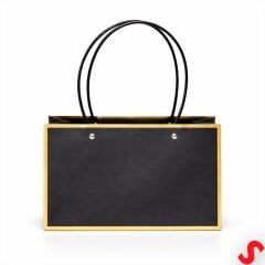 Altın Çerçeveli Karton Hediye Çantası  22×14×11 cm – Siyah