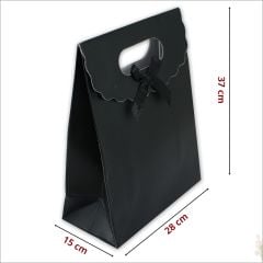 El Geçmeli Karton Çanta 38 x 27 x 15 cm, Siyah - 12 Adet