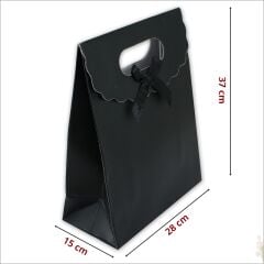 El Geçmeli Karton Çanta 38 x 27 x 15 cm, Siyah - 12 Adet