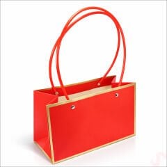 Altın Çerçeveli Karton Hediye Çantası  22×14×11 cm – Kırmızı