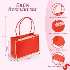 Altın Çerçeveli Karton Hediye Çantası  22×14×11 cm – Kırmızı