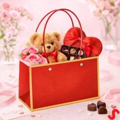 Altın Çerçeveli Karton Hediye Çantası  22×14×11 cm – Kırmızı