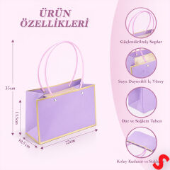 Altın Çerçeveli Karton Hediye Çantası  22×14×11 cm – Lila