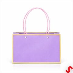 Altın Çerçeveli Karton Hediye Çantası  22×14×11 cm – Lila