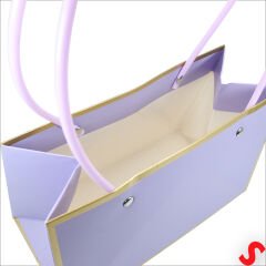 Altın Çerçeveli Karton Hediye Çantası  22×14×11 cm – Lila