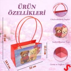 Teddy Baskılı Karton Hediye Çantası 22×13,5×10,5 cm