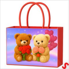 Teddy Baskılı Karton Hediye Çantası 22×13,5×10,5 cm